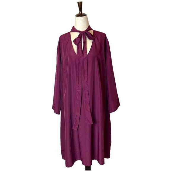 GB X Amanda Uprichard Maroon Gwynnie Bee Long Sleeve Tie Neck Shift‎ Dress 2X - Picture 2 of 9